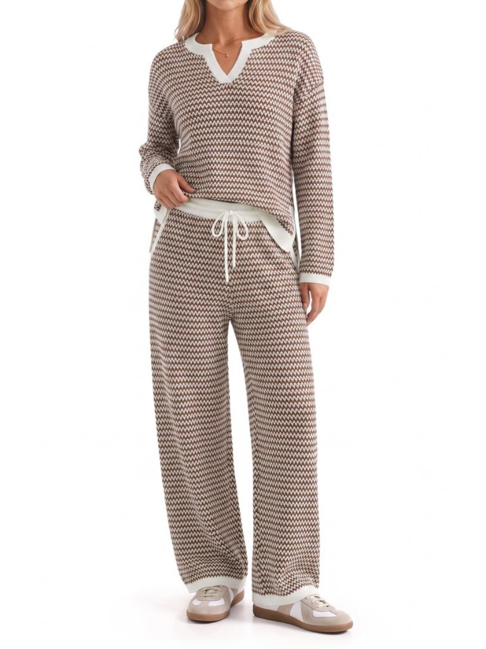 Women's Striped Knit Lounge Set Casual 2 Piece Matching Sets